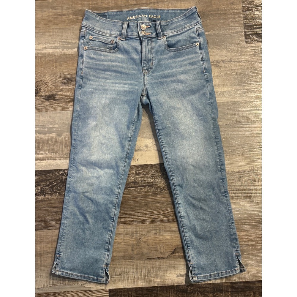 American Eagle Next Level Stretch Light Wash Jeans Double Button Size 6 Regular